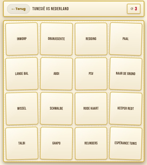WorldCupBingo2026 — bingokaart met typische WK-momenten zoals 'eerste rode kaart' en 'VAR'